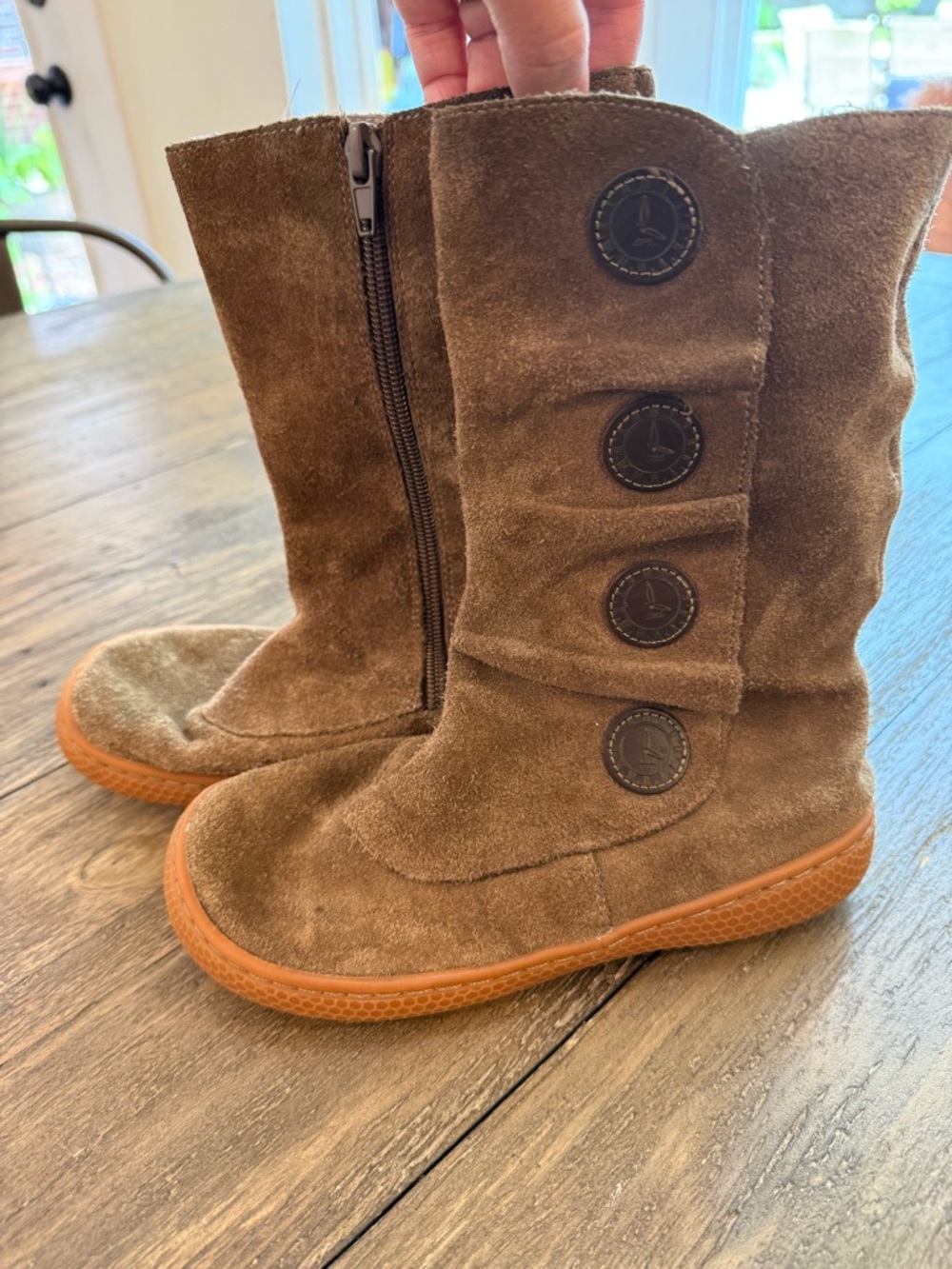 Livie & Luca Girls Brown‎ Suede Tall Boots Size 1 Side Zip Button Detail Leather